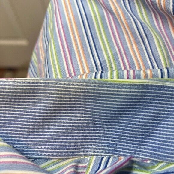 Bugatchi Uomo Men XL Blue Muted Rainbow Stripe 100% Cotton Button Shirt - Picture 7 of 10